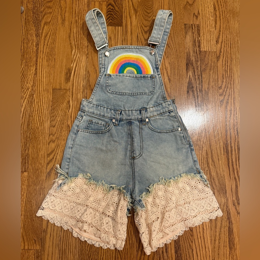 UNIF Blue Jean Shorts with Rainbow Patch